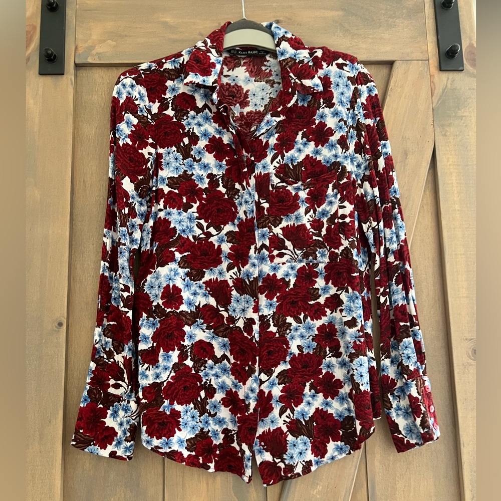 Zara Floral Button Down with Shoulder Pads